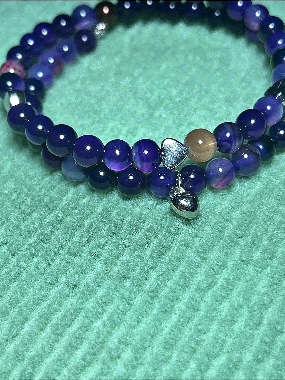 Purple & Black Beaded Charm Bracelet